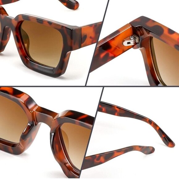 Women's Men's  Rectangle Y2K 90s Retro Thick Square Frame Leopard Sunglasses - Picture 5 of 6